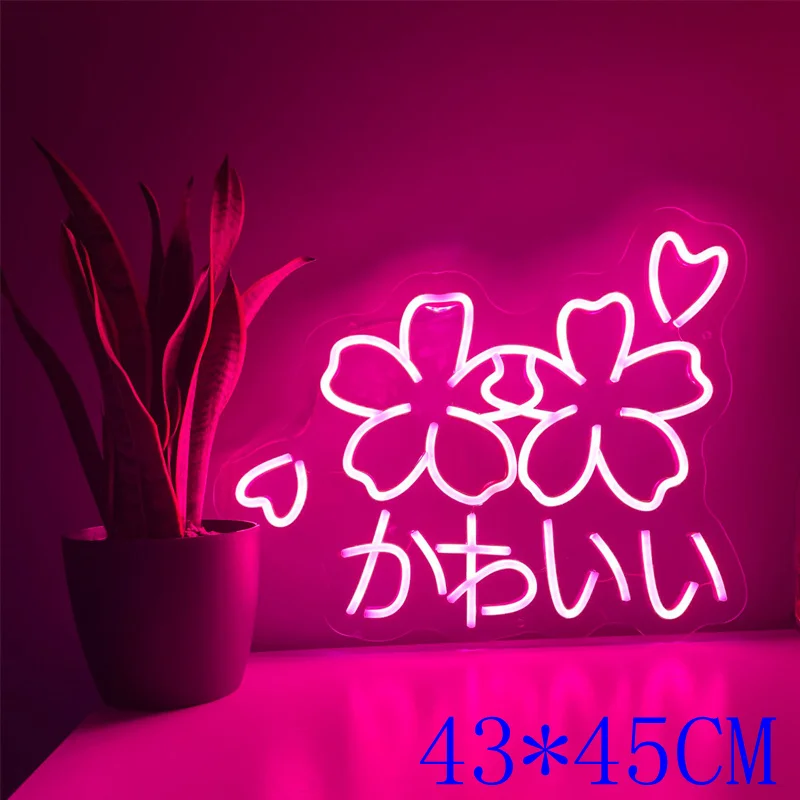 Sakura Logo Kawaii Custom Neon Sign Japanese Letter LED Light Wall Decor For Bedroom Cafe Store Salon Luminescent Signboard