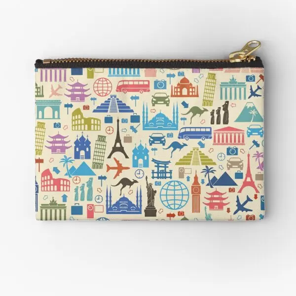 

Icons Of Travel Zipper Pouches Men Women Storage Cosmetic Socks Key Wallet Coin Pocket Panties Money Pure Packaging Underwear