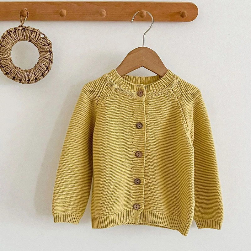 Однотонный вязаный кардиган с длинным рукавом на возраст 0-24 месяца