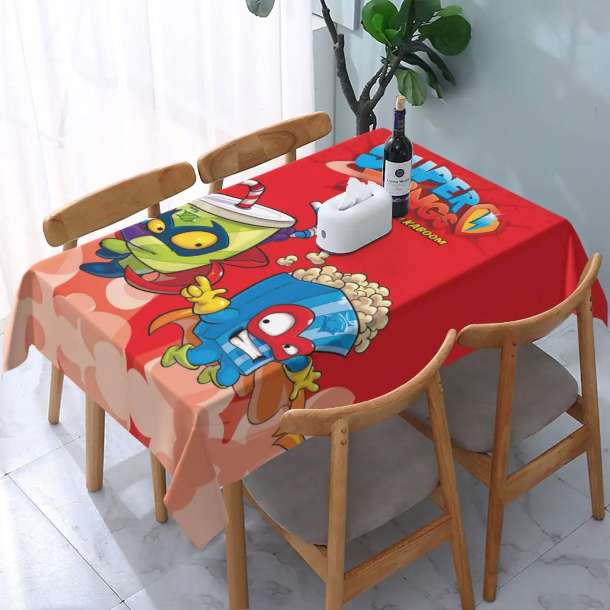 

Rectangular Waterproof Superzings Cartoon Table Cover Fitted Game Spuer Zings Table Cloth Backing Edge Tablecloth for Picnic