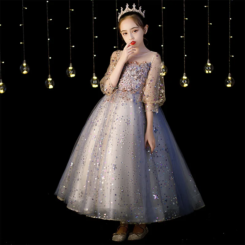 2023 платье для девочек с блестками, официальное платье принцессы для девочек, платье для свадебной вечеринки, Нарядное вечернее бальное платье для подростков, длинное детское платье