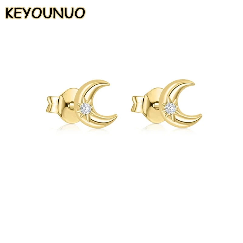 

KEYOUNUO Gold Plated CZ Stud Earrings For Women Zircon Simple Moon Earrings 2023 Fashion Women's Party Wedding Jewelry Wholesale