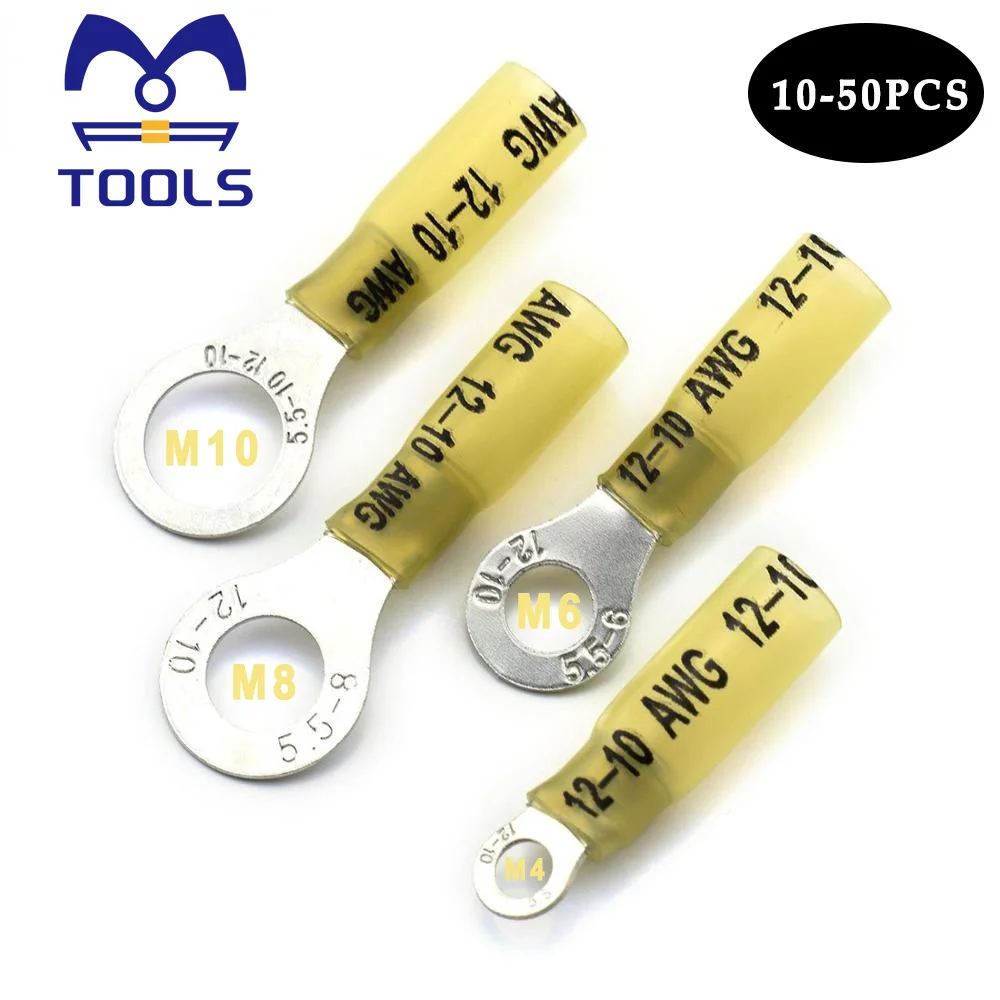 

DIY Electrical Terminal Wire Crimp Connectors Set Ring wire connectors Nylon Insulated Heat Shrink Ring AWG12-10,M10 M8 M6 M4
