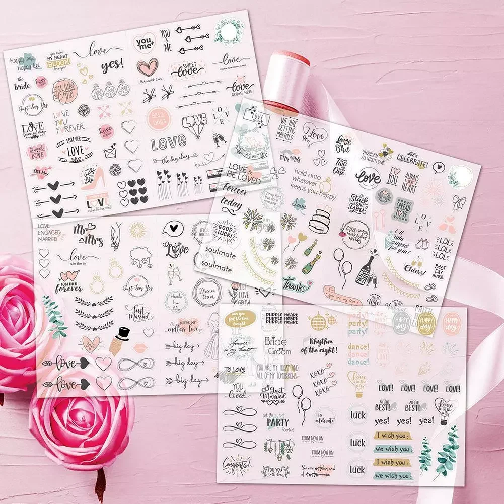 

JMT 4/5 Stickers Wedding Bliss Stickers Waterproof Removable Flat Sticker Love Sticker Engagement Package Leaves Eucalyptus Patt