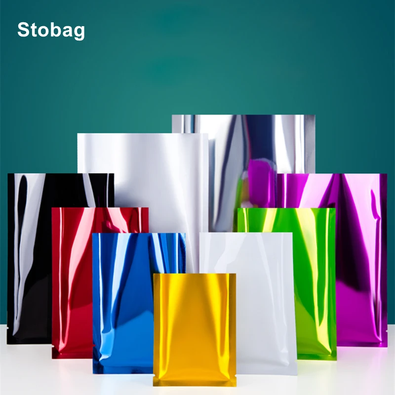 

StoBag 50pcs Color Aluminum Foil Bag Sealed Small Storage Pocket Mask Tea Nuts Dried Fruit Printing Logo Favors Party Pouches