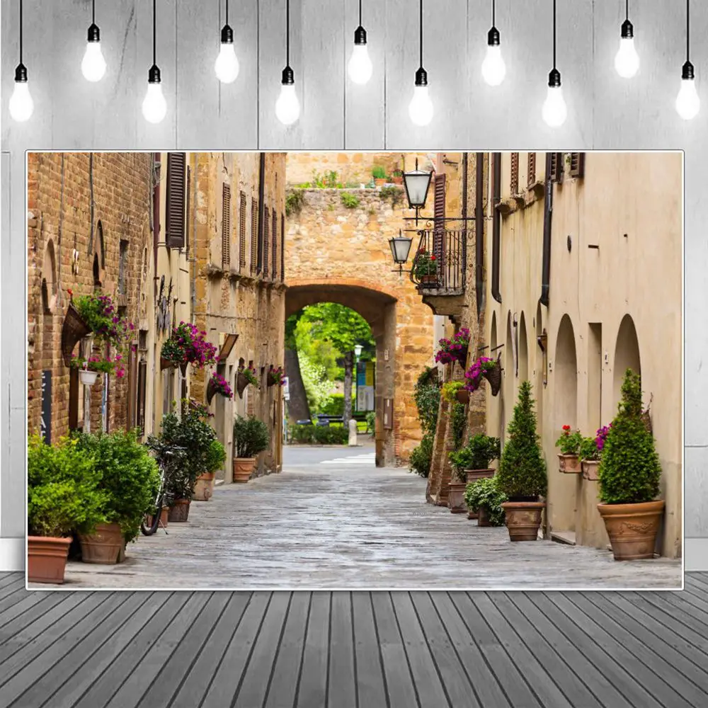 

Old Rural House Photography Backdrops Retro Town Village Archway Flowers Alley Corridor Photographic Backgrounds Portrait Props