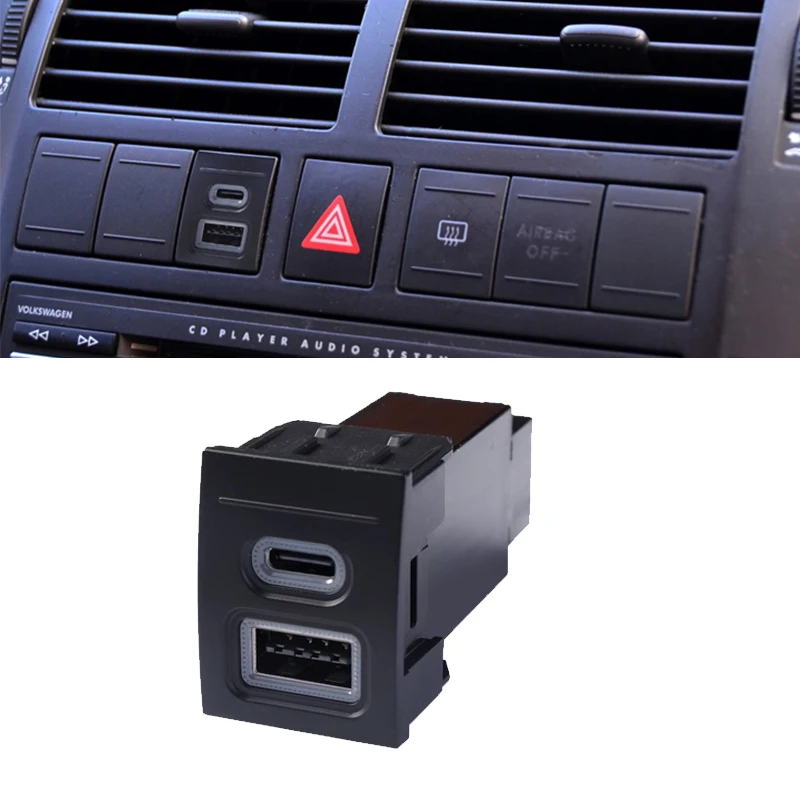 

12V 24V Car Charger Socket QC3.0 Dual USB PD Type C Charging Outlet Power Adapter Phone For VW Volkswagen POLO 04-11