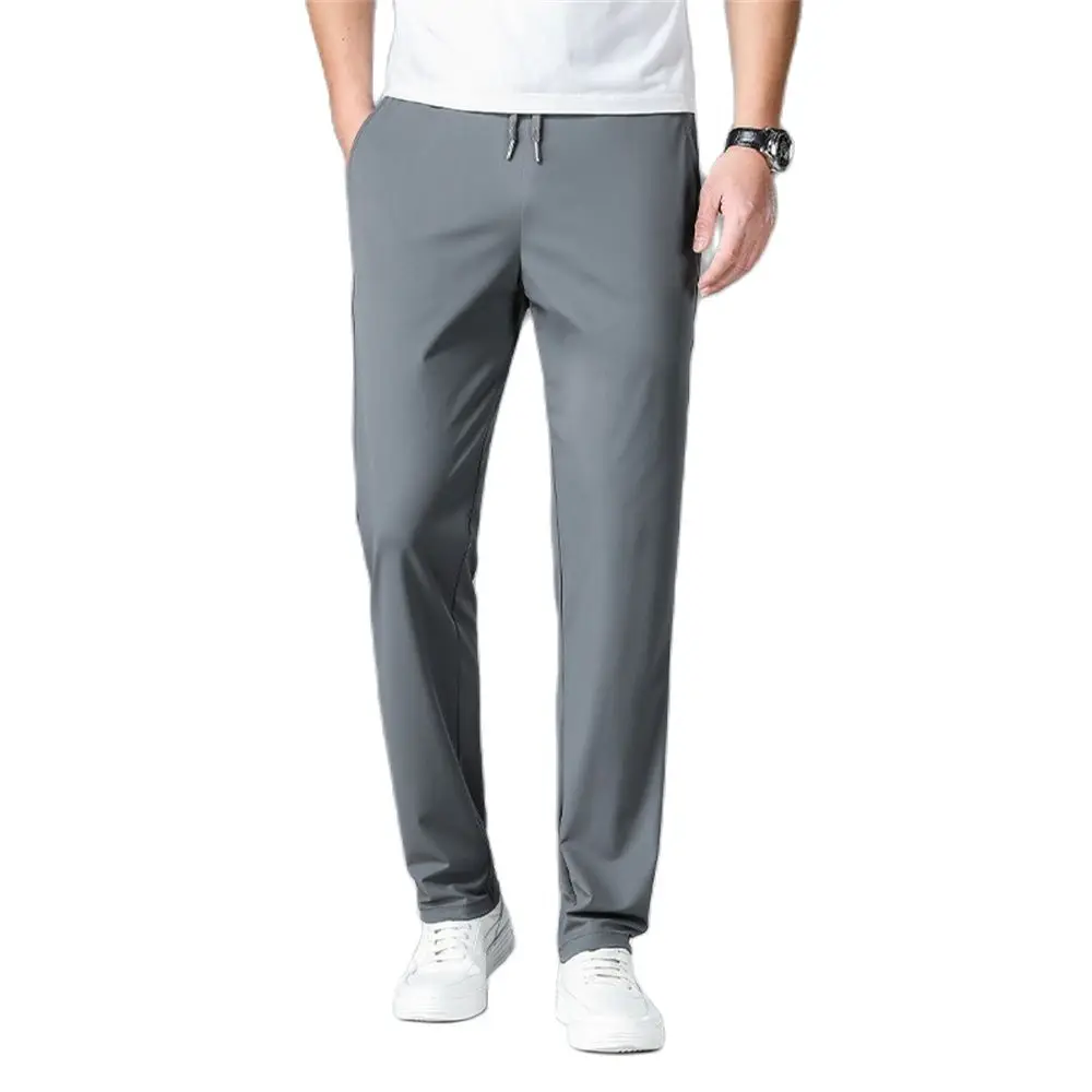 

Summer Pants Men Stretch Cotton Slim Fit Drawstring Waist Classic Thin Casual Trousers Male Elastic Straight Fashion Pants