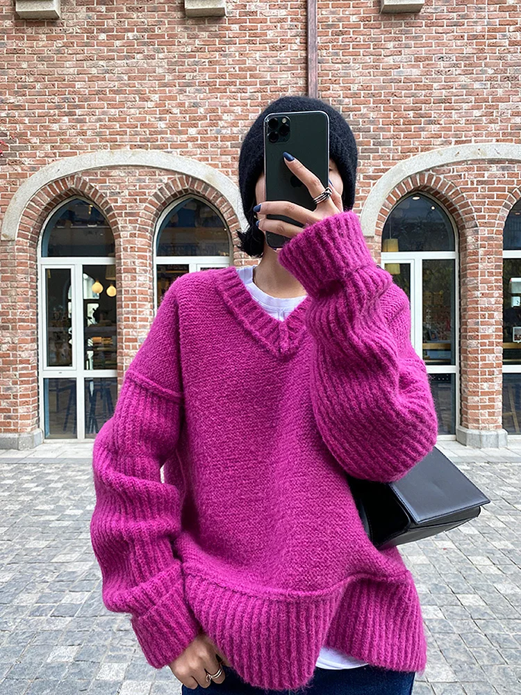 

BETHQUENOY Pull Femme Sueters De Mujer V Neck Casual Loose Sweater Pullover Truien Dames Long Sleeve Knit Pullovers Jumper Woman