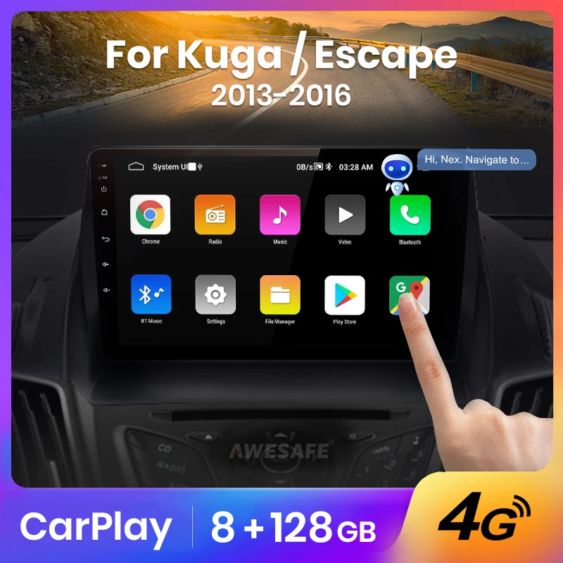 AWESAFE 2дин магнитола для Ford Escape Kuga 2 2013-2016 8-ЯДЕР 8 + 256ГБ Штатная din android DSP RDS FM DAB+
