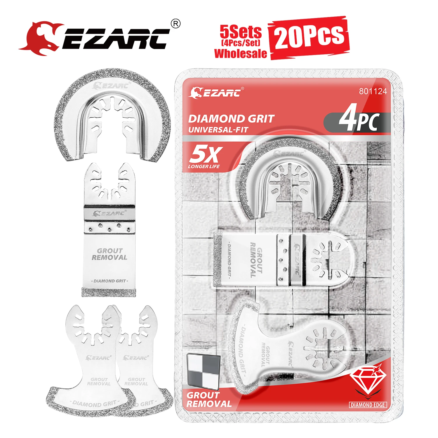 

EZARC 5Sets 4Pcs/Set Diamond Oscillating Blade Kits, for Cleaning Mortar, Swing Grout Removal Blade for Oscillating Tool