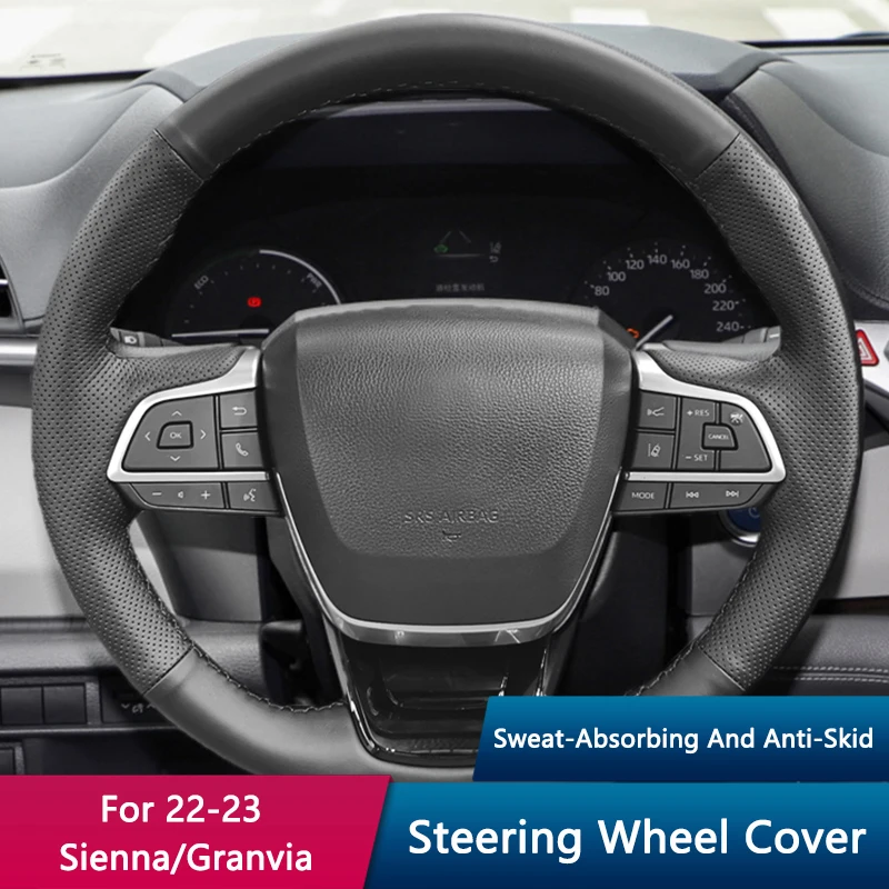 

QHCP Car Steering Wheel Cover Leather Steering Wheel Covers DIY Hand Sewing Anti-slip Breathable For Toyota Sienna Granvia 22-23