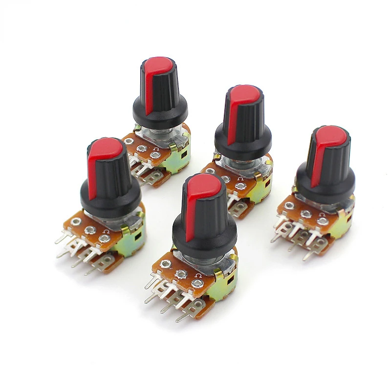 

5 Sets WH148 1K 2K 5K 10K 20K 50K 100K 250K 500K 1M Ohm 15mm 6 Pin Linear Taper Rotary Potentiometer Resistor with AG2 knob cap