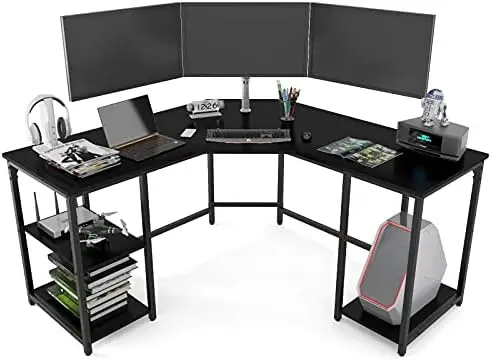 

Компьютерный стол L-образной формы с полками, угловой стол, рабочая станция для письма для дома и офиса, игровой стол для ПК, настольный столик для переноски с хранилищем
