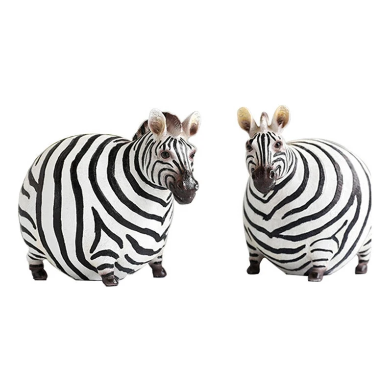 

Cute Couple Fat Zebra Statue Striped Horse Figurine Ornament Resin Animal 85DA