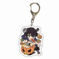 demon slayer anime keychains transparent acrylic cartoon character key chain food q version keyring jewelry girl bag accessories
