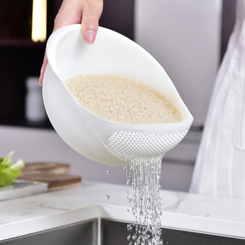 

Household Kitchen Washing Rice Sieve Rice Strainer Plastic Colander Kitchen Draining Basket With Handle Rice Bowl Strainer