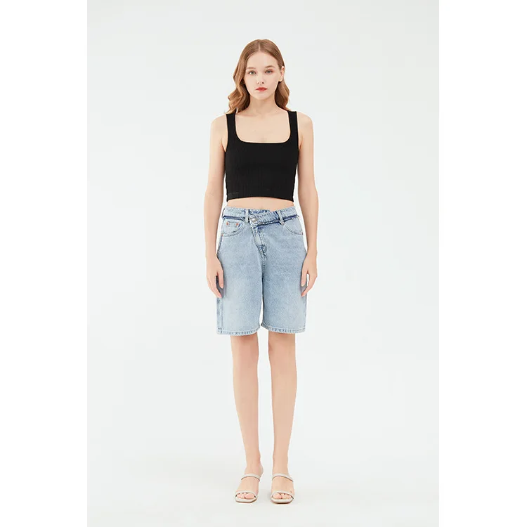 

Women's High Waist Straight Leg Jeans Casual Denim Shorts