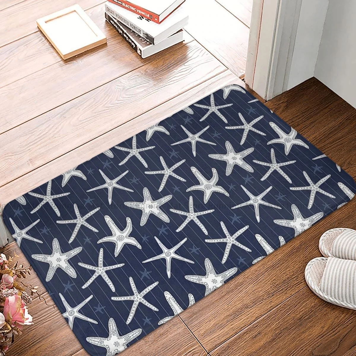 

Ocean Pattern Bath Non-Slip Carpet Hamptons Sea Star Starfish Striped Living Room Mat Entrance Door Doormat Home Decor Rug