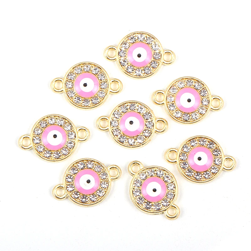 15Pcs 12*17MM Shiny Rhinestone Round With Evil Eye Charms For Women DIY Jewelry Necklace Earrings Key Chains Making Pendants