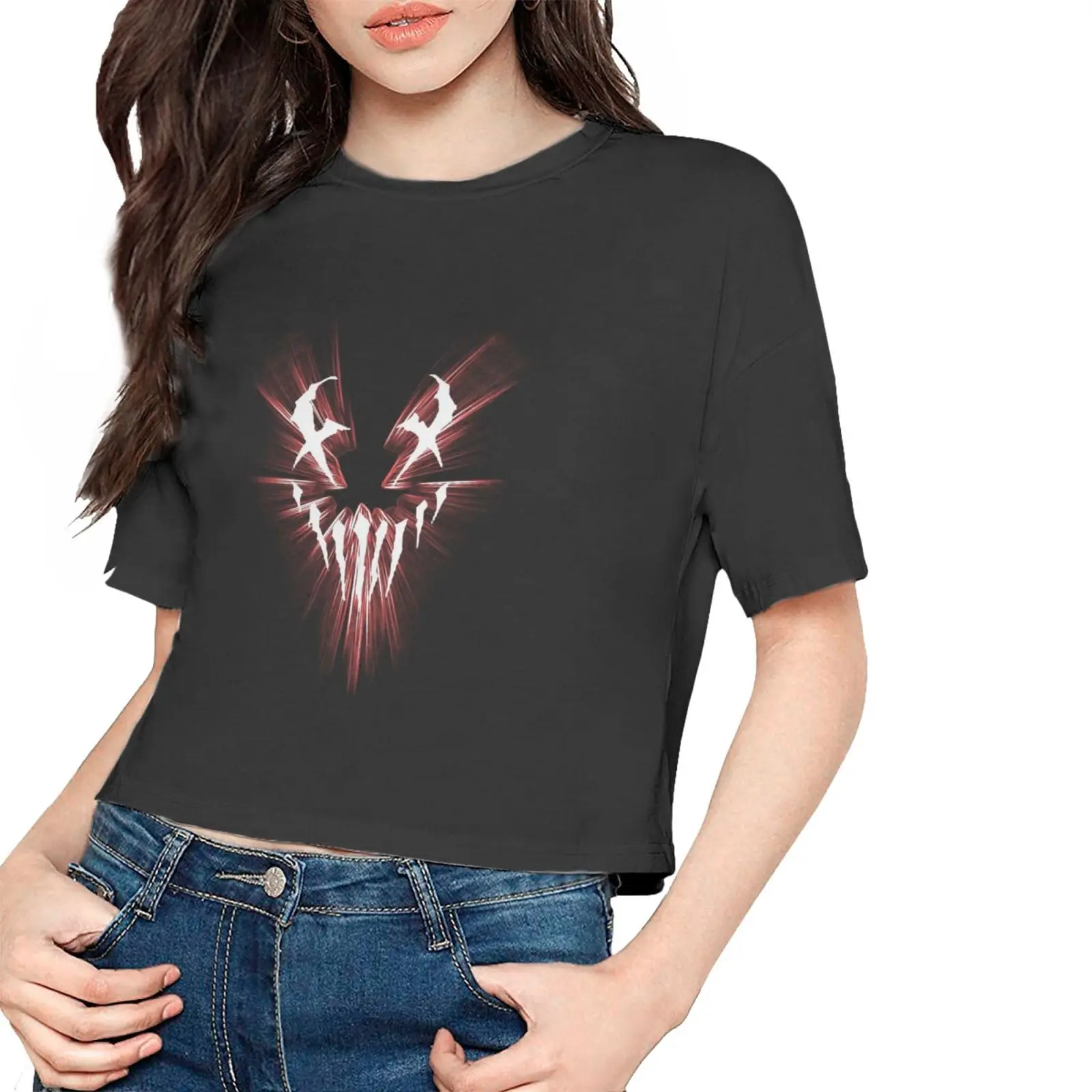 Рубашка женская укороченный топ с круглым вырезом футболка коротким рукавом