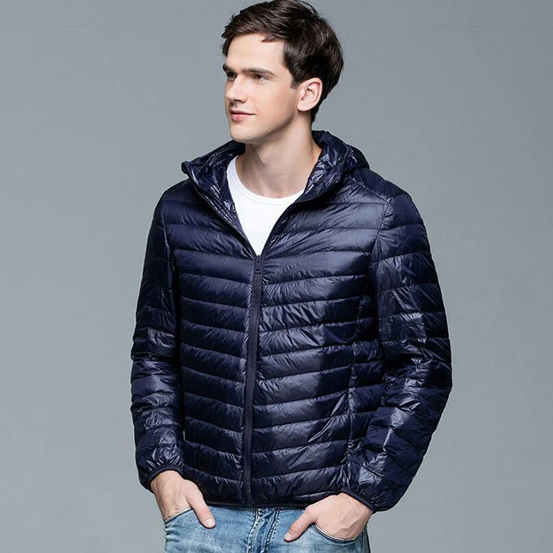 

Men Winter Fashion Brand Ultra Light Duck Down Jacket Mens Korean Streetwear Feather Coats Hooded Down Jacket Warm Male Clothes