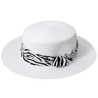 straw hats for women wide brim sun protection beach hats black white ribbon bowknot casual ladies flat top panama hat wholesale