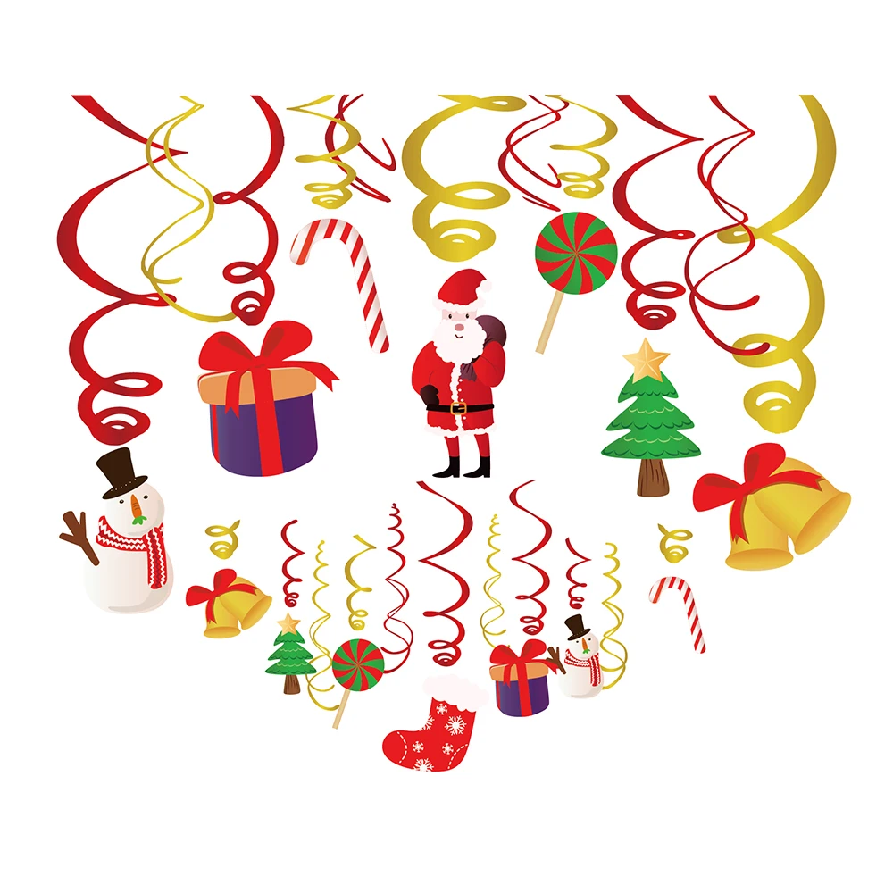 

30pcs Ceiling Swirl Pendent Nerry Christmas Party Hanging Spiral Xmas Santa Backdrop Wall New Year Party Decoration Supplies