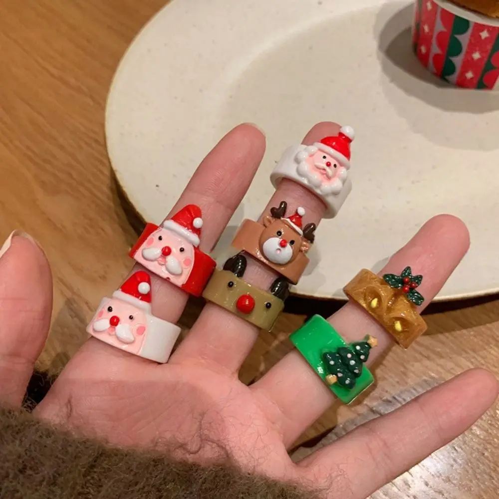 

Vintage Christmas Cartoon Acrylic Rings Colorful Simple Cute 2022 New Santa Claus Rings for Women Party Girls Gifts Jewelry