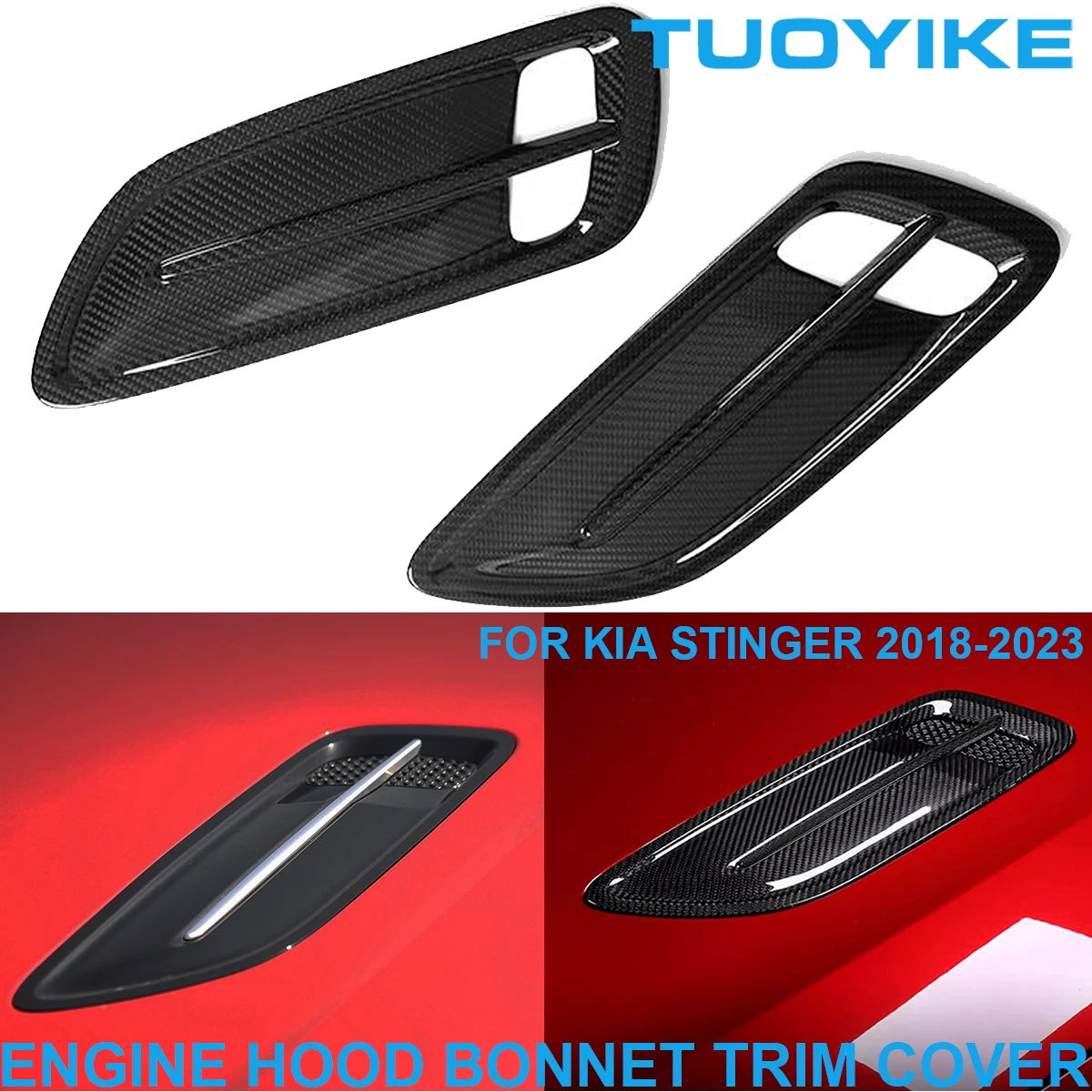 

Автомобильный Стайлинг LHD RHD, настоящая сухая углеродная волоконная передняя решетка вентиляционного отверстия двигателя, крышка капота, декоративная наклейка для Kia Stinger 2018-2023