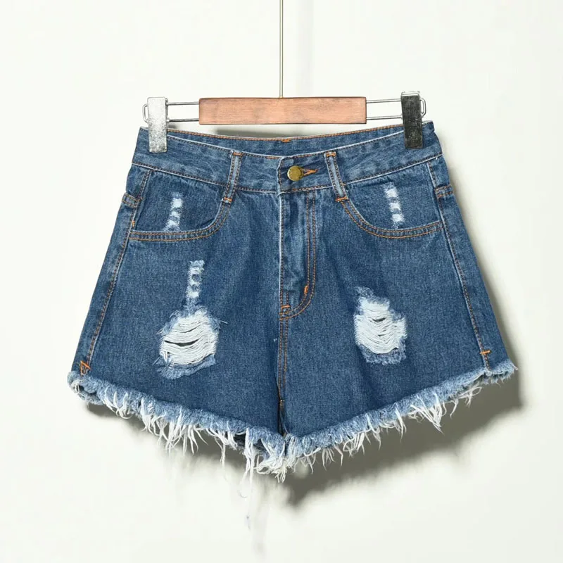 Denim Shorts Women High Waist Jean Shorts with Pockets Female Loose Hole Casual