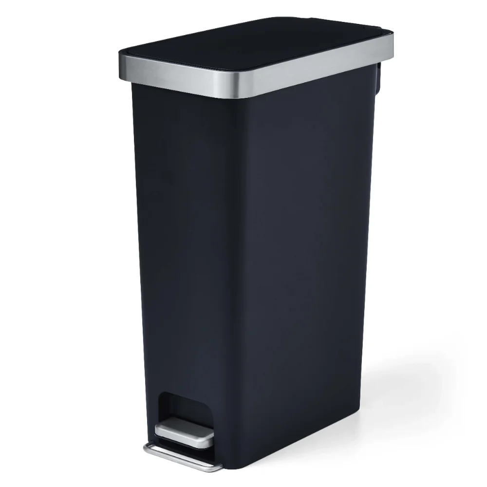 

10.5 Gallon Trash Can, Plastic Slim Step on Kitchen Trash Can, Black Waste Bins