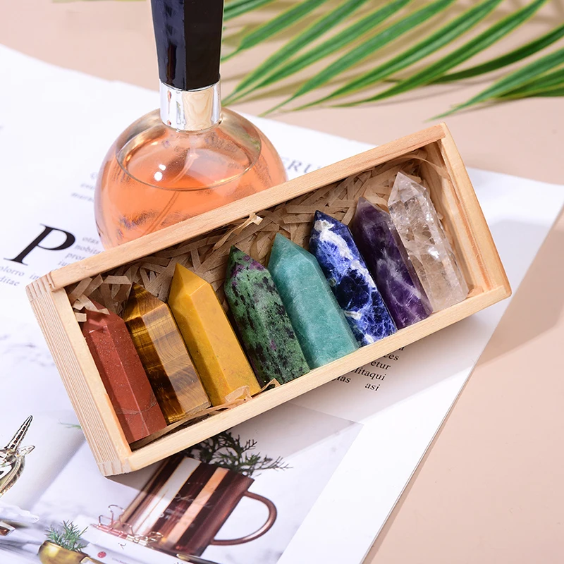 

Натуральный кристалл в одной точке, исцеляющая кристальная палочка, 6 граненых чакр рейки, кристальная исцеляющая призма для рейки, деревян...