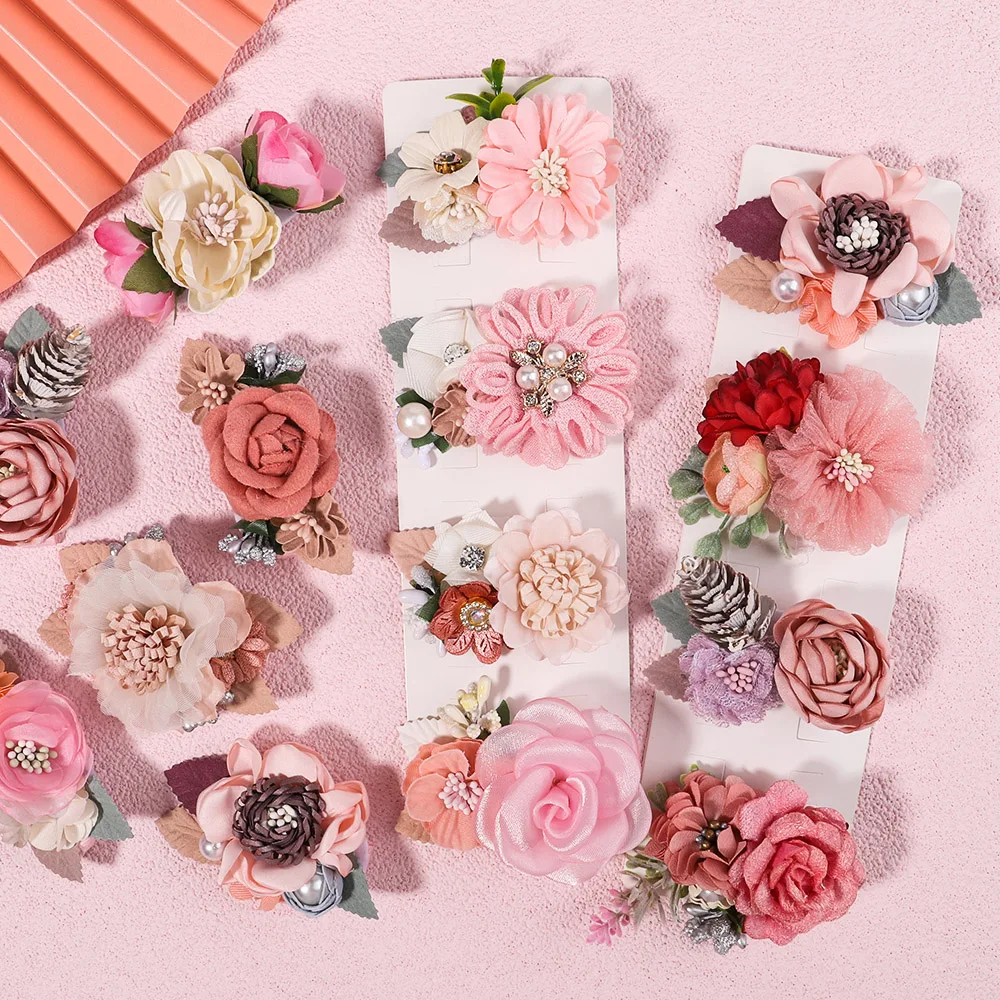 

2Pcs/Set Sweet Girls Flower Petals Hair Clips Pearl Chiffon Floral Headwear Safety Hairpins Kids Hair Accessories Christmas Gift