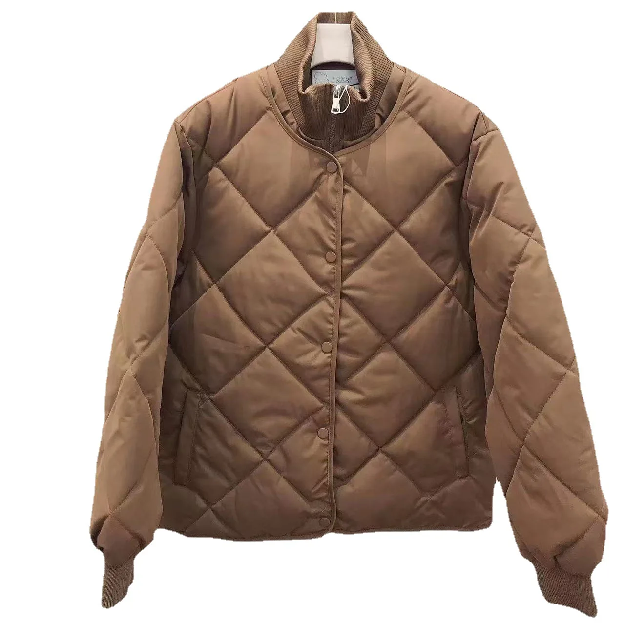 Cotton-padded Jacket Female Lozenge Case Round Collar Short Holiday Two Stitching Thread Thin Cotton-padded Clothes, Leisure
