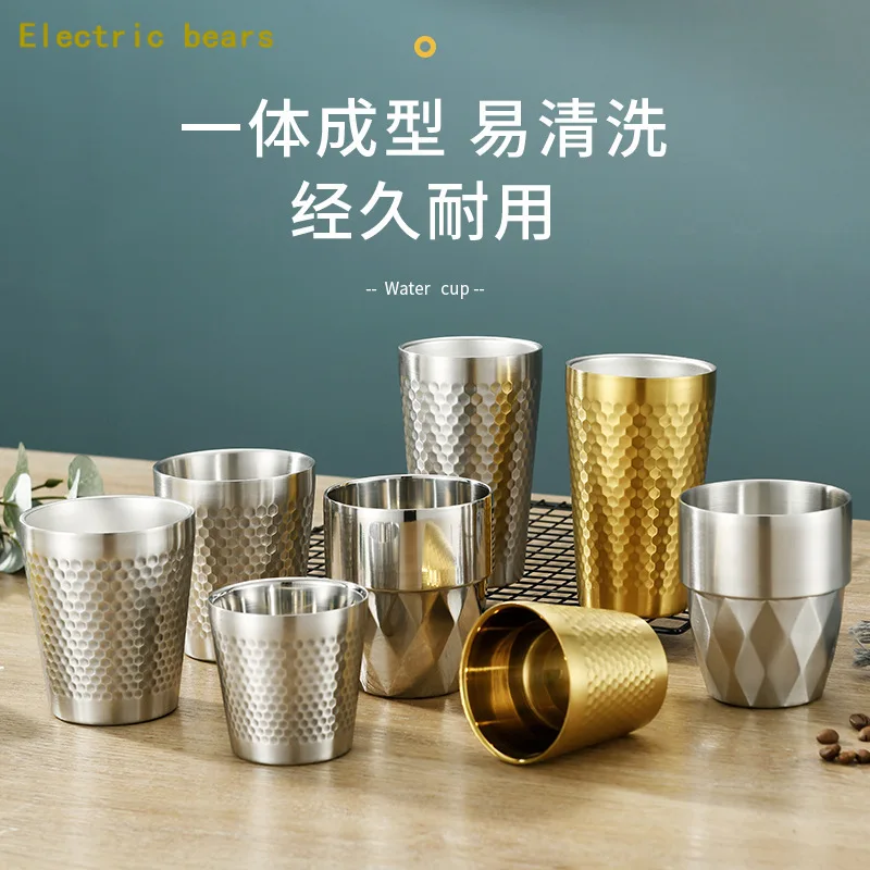 

Gift Double-Wall 304 Stainless Steel Mug Hammer Diamond Texture Coffee Mug Beer Cup Water Mugs Double-Wall Prevents Scalding