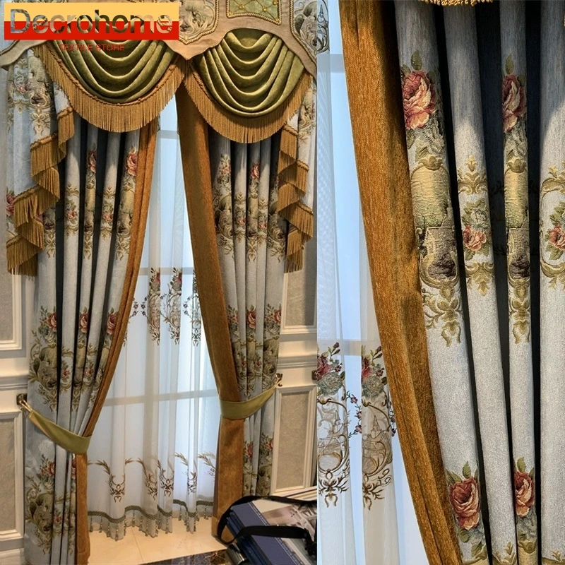 

Занавески Из утолщенной американской ткани, жаккардовые занавески с вышивкой, для гостиной, столовой, спальни, под заказ