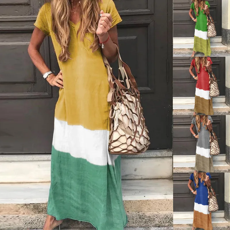 

2023 Summer Dress Multicolor Stripe Block Dress
