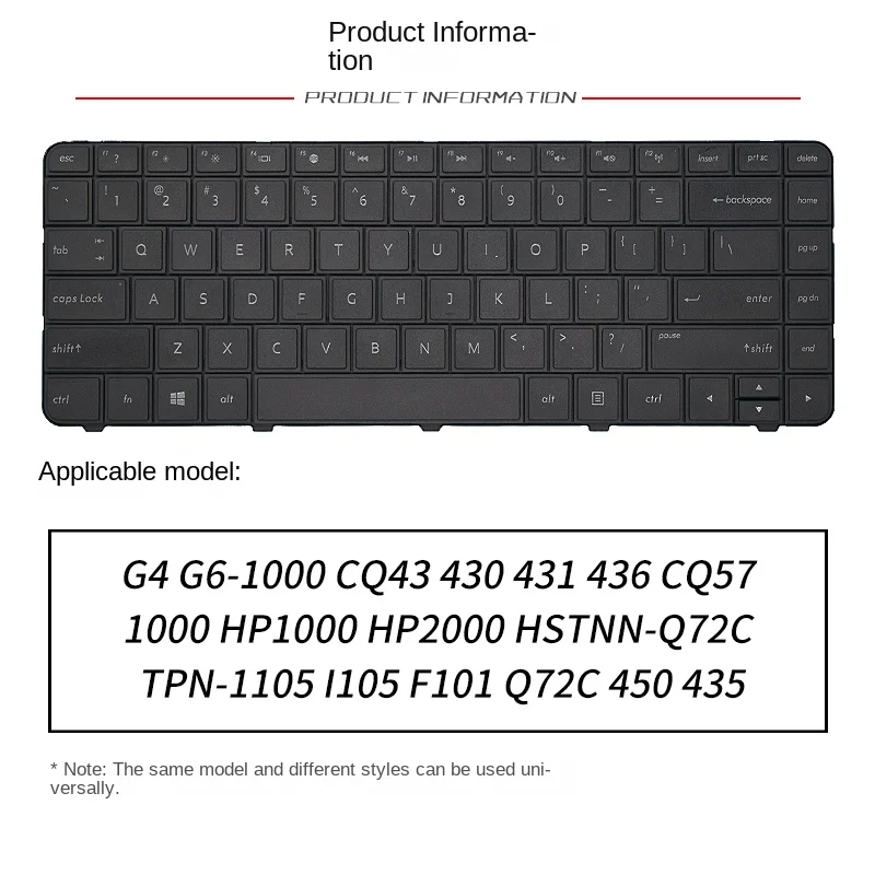 

Applicable replacement For HP TPN-1105 I105 F101 655 L105 L106 1B01 455 Q68C 450 Laptop keyboard