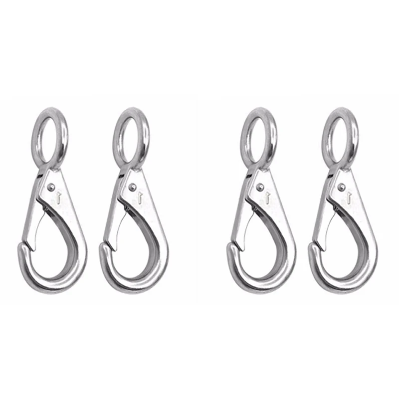 

4Pcs Stainless Steel 316 Rigid Loaded Fixed Eye Spring Clip Snap Hook Carabiner Marine Hardware Accessories For Boats