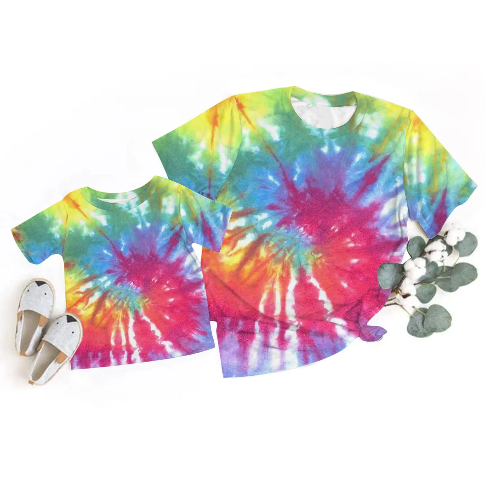 

Женская Летняя туника с принтом, повседневная разноцветная футболка с круглым вырезом и коротким рукавом, футболки для родителей с длинным ...