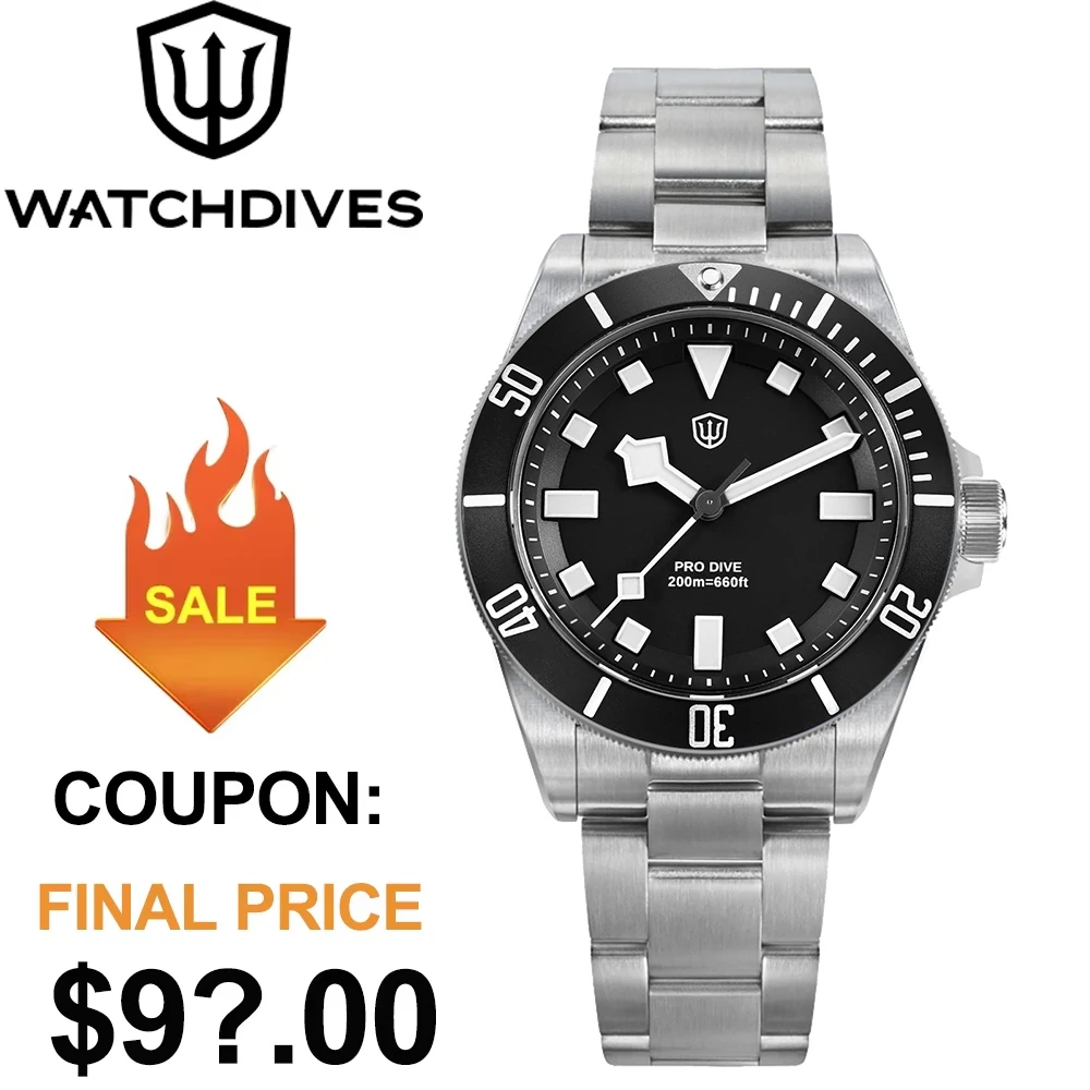 Фото Watchdives WD1969 Pro Watch VH31 Sweep Seconds Часы из нержавеющей стали с кварцевым механизмом Сапфировые водонепроницаемые наручные часы 200 м №1