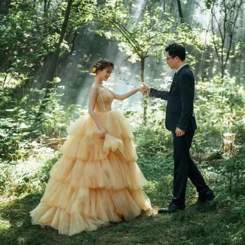 Бальное платье по индивидуальному заказу желтые свадебные платья тюлевые