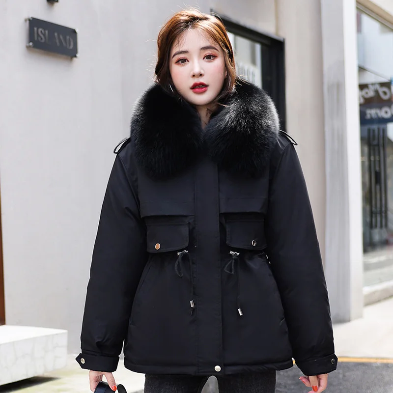 

Зимнее пальто, парки, модная короткая куртка с меховым воротником и капюшоном, приталенная Женская одежда, корейские пальто и куртки Zm