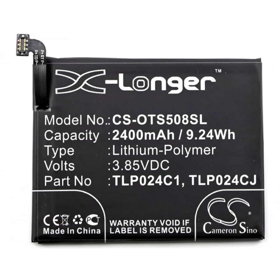 

Аккумуляторная батарея для смартфона NEW2023 Powery модель TLP024CJ, 3,85 в, 2400 мАч/70,95 Вт/ч, литий-полимерная, перезаряжаемая, 56,70 мм x 3,40 мм x мм, 1