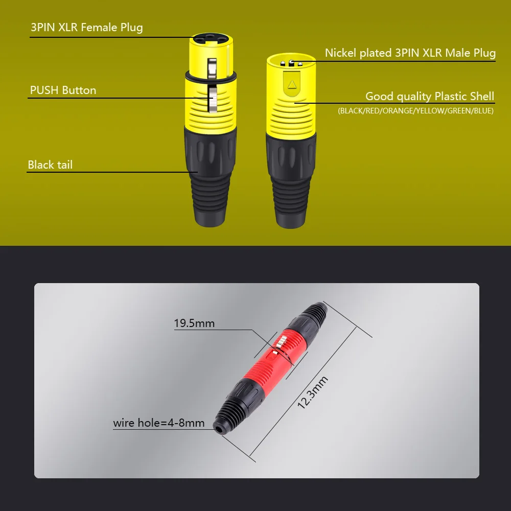 20 шт./10 комплектов Новое поступление цветной 3PIN XLR проводной разъем штекер и