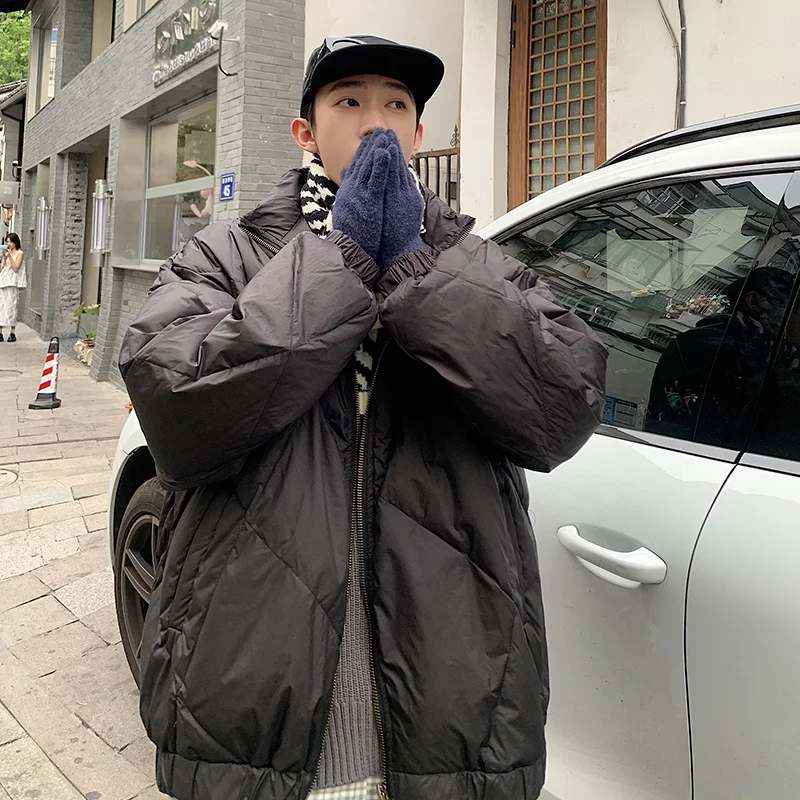 Winter Jacket Men Warm Fashion Brown Black Casual Thickened Plaid Jacket Men Korean Loose Thick Short Coat Mens Parker Clothes