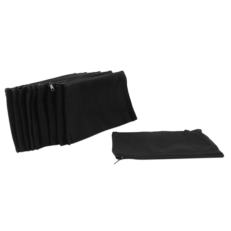 

10Pcs Canvas Zipper Pouch Bags Canvas Makeup Bags Pencil Case Blank DIY Craft Bags For Travel DIY Craft School, Black