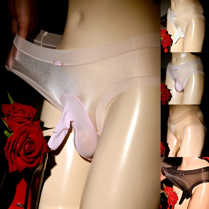 

Мужские кружевные трусики, шелковые трусики с рукавами-пенисами, нижнее белье, дышащие прозрачные быстросохнущие глянцевые шелковые труси...