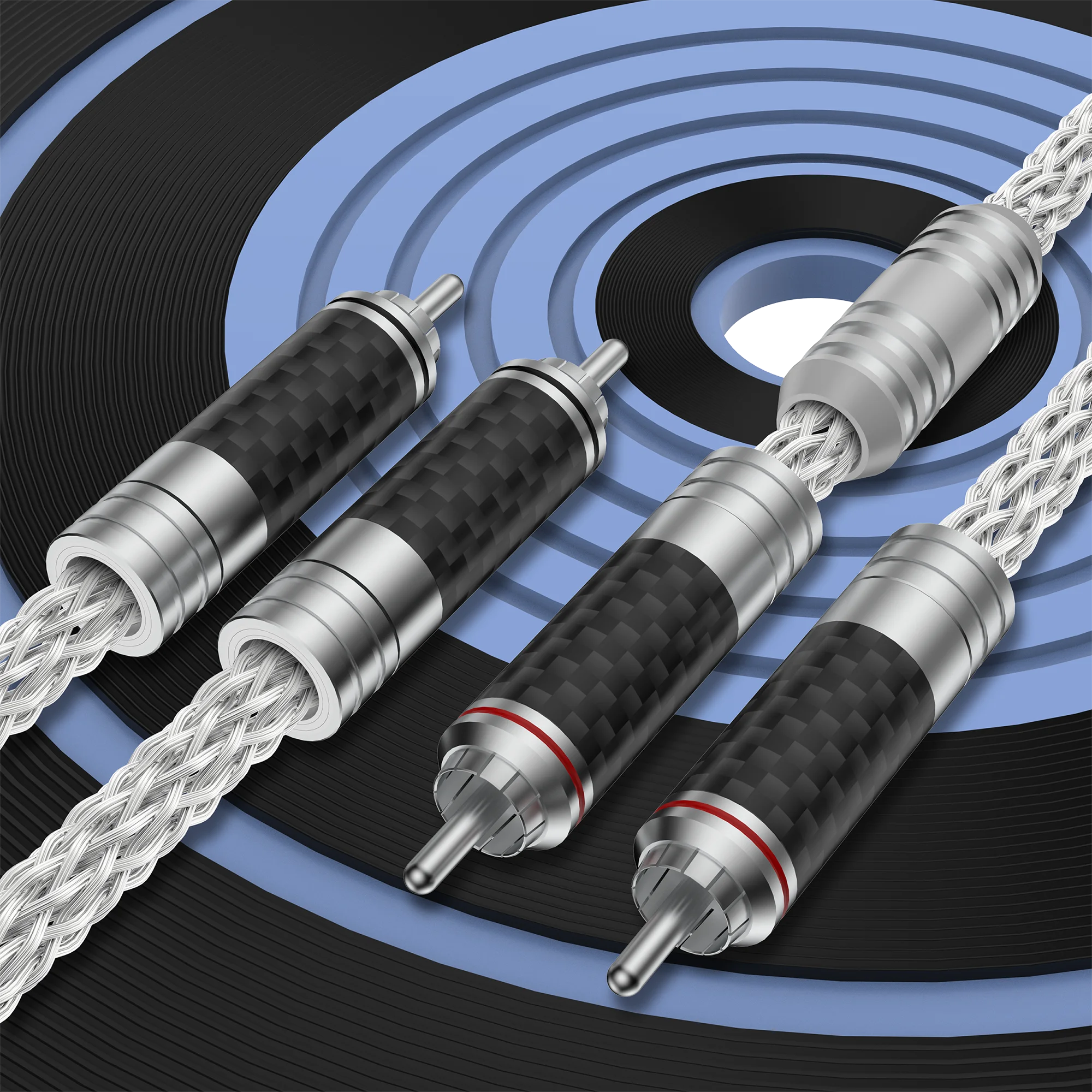 Пара 16-жильных утолщенных соединителей кабеля RCA из чистого серебра